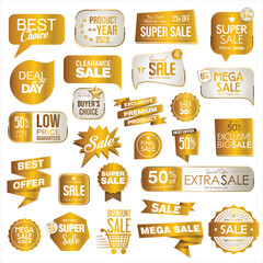 Collection of golden premium badge stickers and seals 