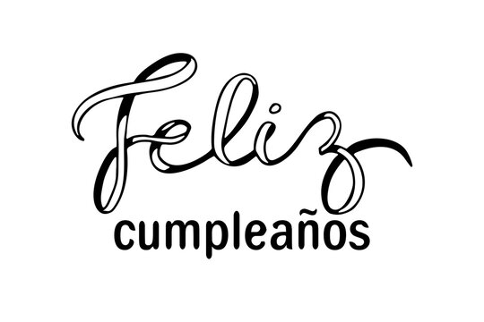 Feliz Cumpleanos, Happy Birthday in spanish language. Vector doodle illustration