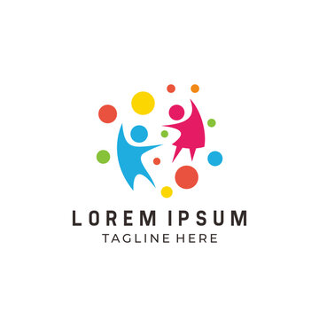 Community logo with colorful design, icon of dancing, happy people