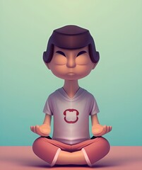 Portrait of Boy Doing Yoga , 3d Character render,  Meditation Concept Illustration