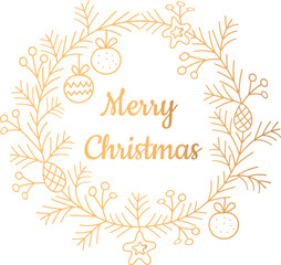 Fir wreath with berries, cones and Christmas decorations. Vector illustration.