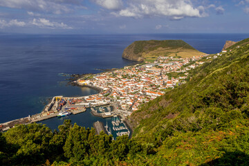 The view on Velas, the capital of Sao Jorge island, Azores, Portugal.
