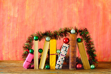 books as christmas gift,christmas present,reading,literature,education, christmas ,holiday concept...
