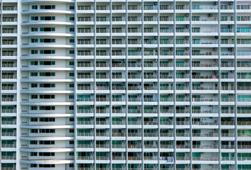The white mansion block in the Pattaya beach of Thailand. Condominium for travelers, Residential with an outside and high view.