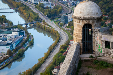 Grenoble France 11 2021 view of Grenoble from the heights of the Bastille, the city is known for...
