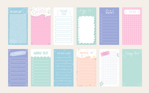 Collection of weekly or daily planner, note paper, to do list, stickers templates Cute doodle daily planner. Childish design of check list, meeting. School scheduler and organizer.Vector stock graphic