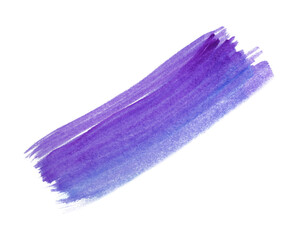 Purple paint stroke drawn with brush on white background, top view
