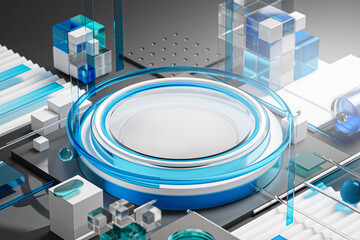 Circular Podium Product High Tech Concept Futuristic Network System Blue Glass 3D Render © natanaelginting