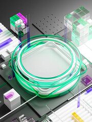 Circular Podium Product High Tech Concept Futuristic Network System Green Glass 3D Render © natanaelginting