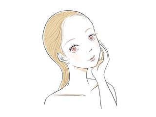 スキンケアをする女性のイラスト