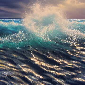 Ocean Waves Oil Painting High Detail