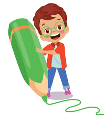 cute little boy holding a pencil