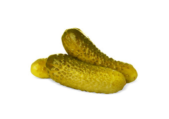 Tasty crunchy pickled cucumbers on white background