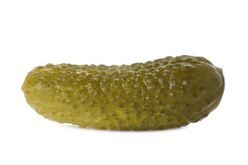 Tasty crunchy pickled cucumber isolated on white