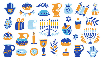 Happy Hanukkah doodle icons elements set