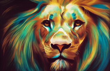 Fototapeta na wymiar Lion king of beasts abstract art , big cat background, colorful lion portrait , predator concept art