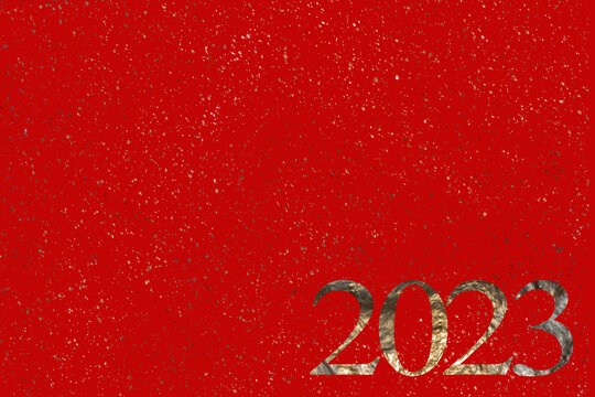 Elegante número 2023 3d grabado en piedra dorada y con fondo rojo con textura