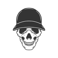 Skull in Baseball Cap Vector Illustration. Design element for logo, apparel sign, poster, card, banner