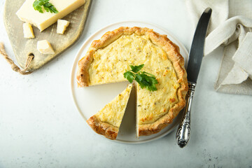 Homemade savory cheese souffle pie