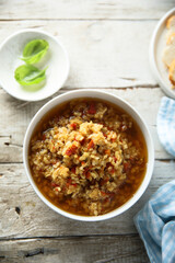 Traditional homemade lentil soup with vegetables