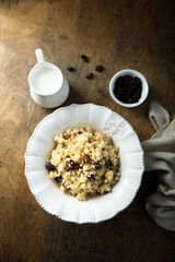 Healthy millet porridge with raisins