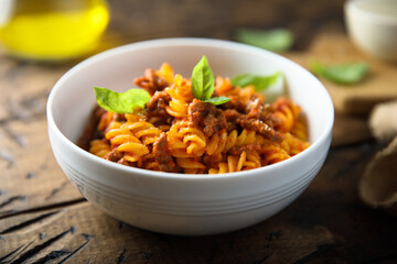 Pasta with traditional Bolognese sauce