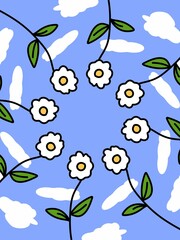 art color of flower cartoon on blue background
