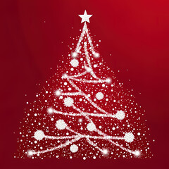 abstract stylised Christmas tree on a plain red background