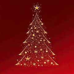 abstract stylised Christmas tree on a plain red background