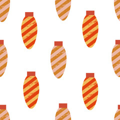 Seamless pattern with striped christmas ornaments. Holiday vector background