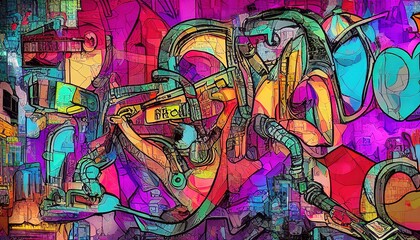 Heart romantique graffiti cyberpunk multicolor digital art style comics