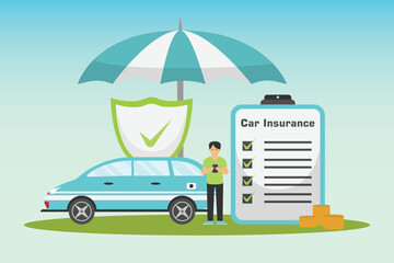 Young man looking car insurance form on his cellphone