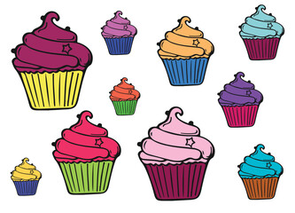 set of cupcakes vector design 