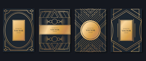 Luxury invitation card design vector. Abstract gradient gold geometric shape pattern and art deco background. Design illustration for glamorous invitation, cover, VIP card, print, poster, wallpaper.