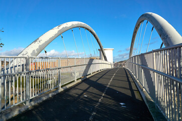 Arched footbridge in Mansfield, Nottinghamshire, UK