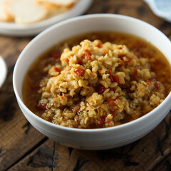 Traditional homemade lentil soup with vegetables
