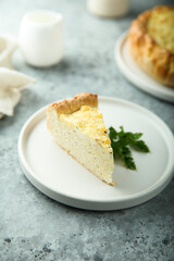 Homemade savory cheese souffle pie