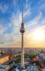 Fototapeta premium BeBerlin city, wonderful aerial panorama of downtown, Germany