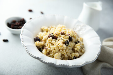 Healthy millet porridge with raisins