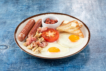 traditional breakfast on the blue background