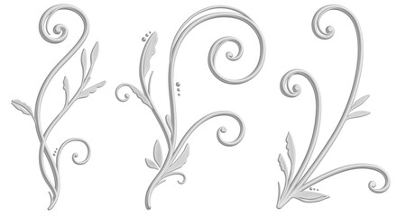 立体的な手描きのシルバーのツタ模様セット　ラスター素材