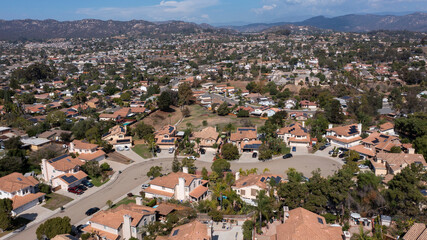 Fototapeta na wymiar Afternoon view of a suburban neighborhood in San Marcos, California, USA.