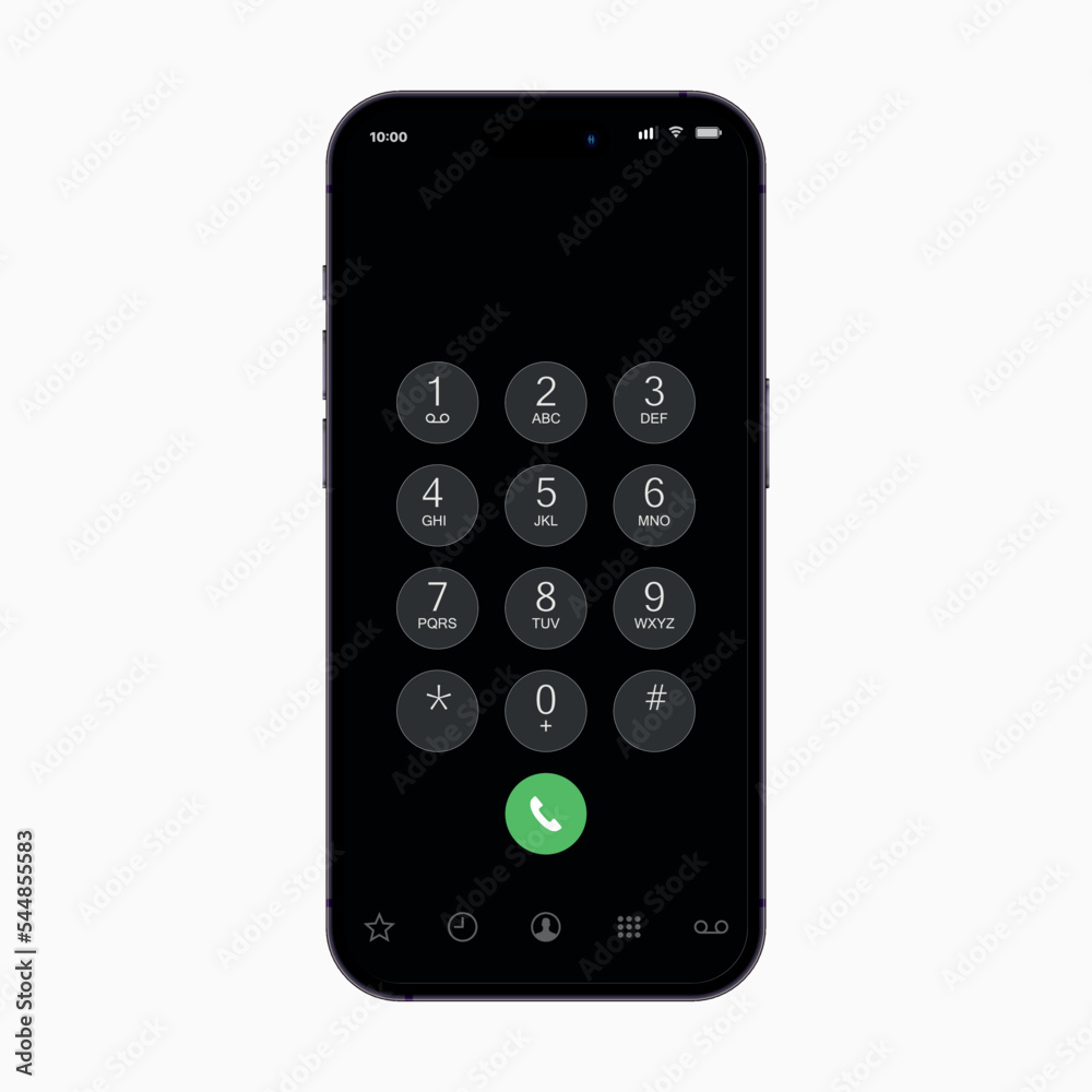 Aufkleber Realistic mobile phone screen with number pad dial buttons, user interface display design. Vector graphic