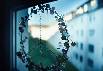 Peace sign on window 