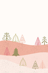 Hand drawn Christmas trees. Design of a winters background. Vector illustration