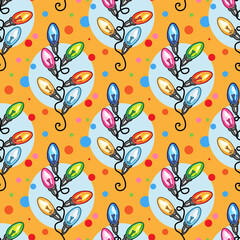 Colored light bulbs vector seamless pattern