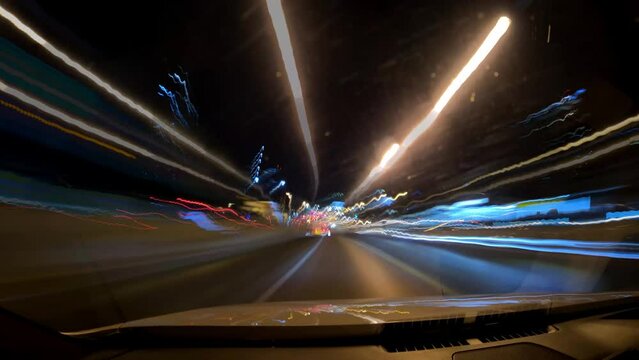 Night Drive Hyperlapse light painting in a city at night