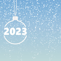 Christmas ball. 2023 Happy new year greeting card.