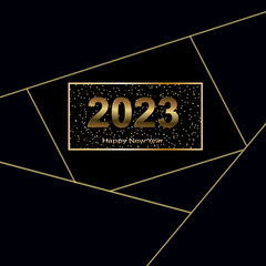2023 Happy New Year. Geometric polygonal background. Frame for greeting cards, flyers or posters.