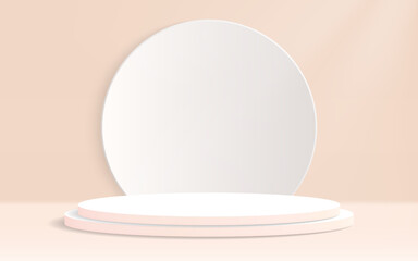 3d white cylinder podium display background. Vector rendering of podium pedestal shape for product presentation, showcase, mock up. Minimal stage scene platform